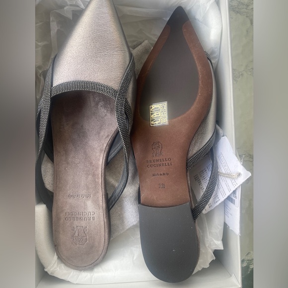 Brunello Cucinelli Monili Metallic Leather Mules - Picture 7 of 8